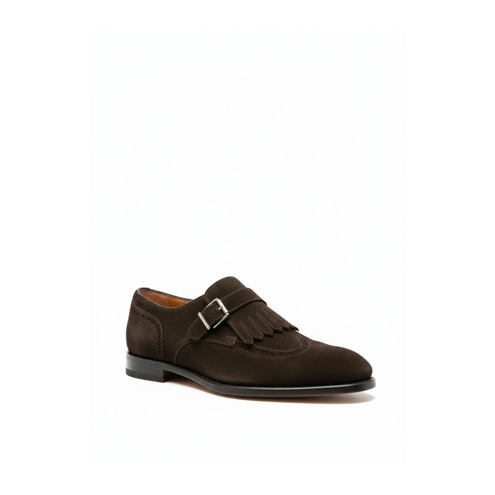 side-view - Men's Brown Suede Monk Strap Shoes
