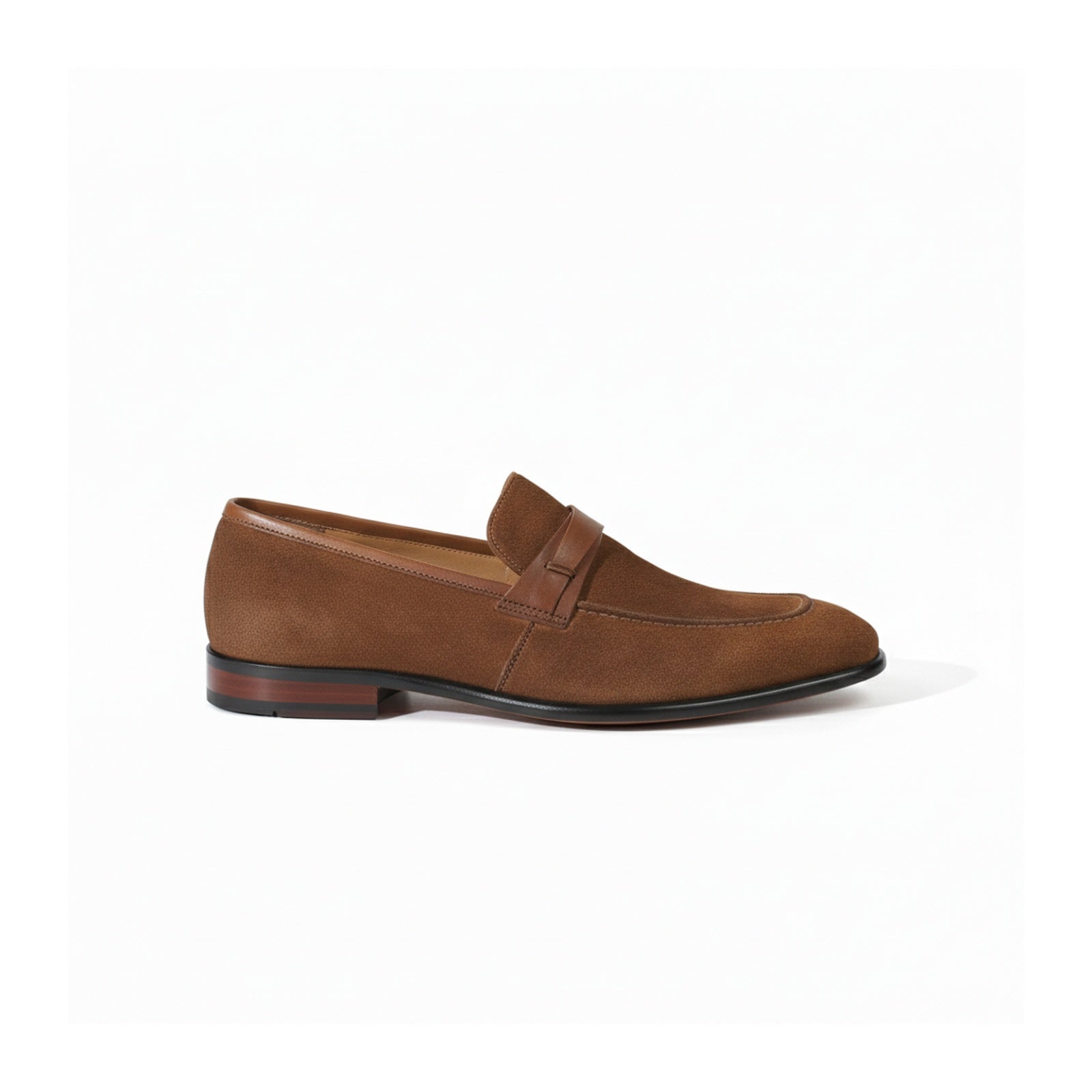 side-view - Men's Brown Suede Penny Loafers
