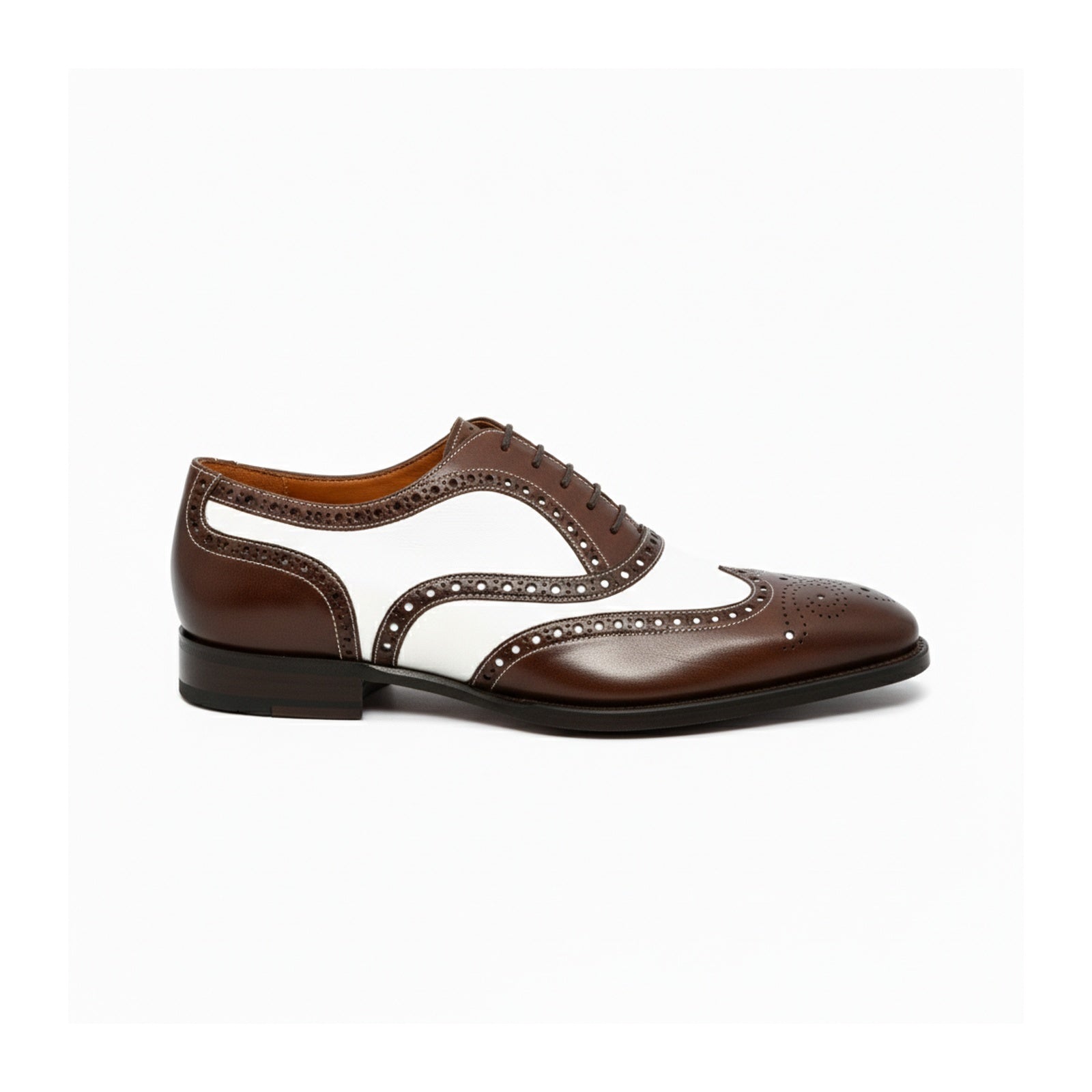 side-view - Men's Brown & White Leather Spectator Shoes
