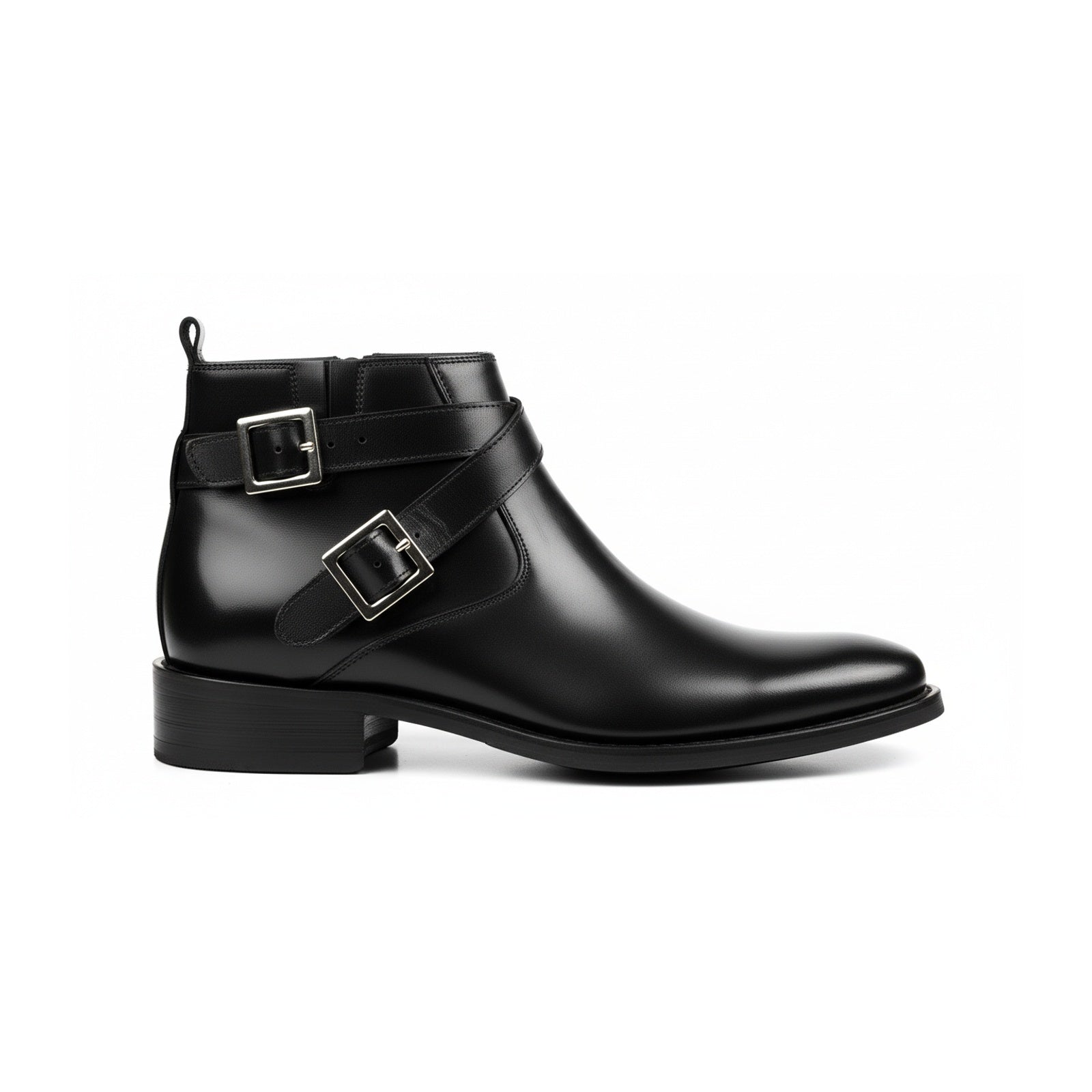 side-view - Men's Buckle Ankle Boots in Genuine Cow Leather