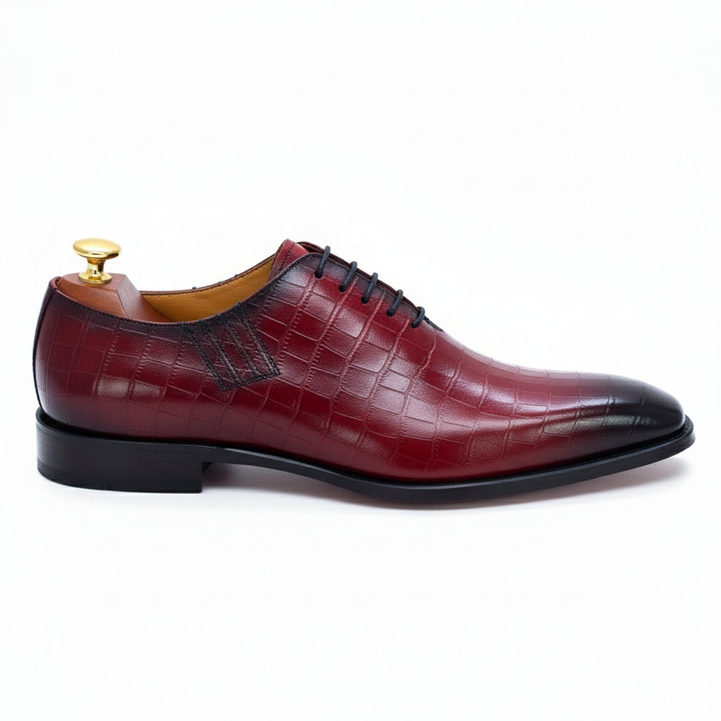 Men's Burgundy Crocodile Leather Dress Shoes - side-view