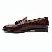Men's Burgundy Crocodile Textured Leather Loafers - side-view