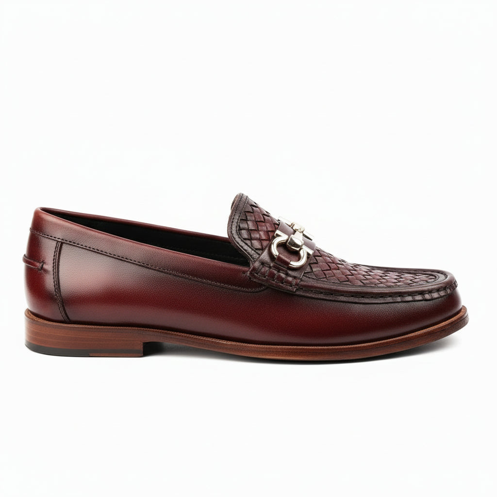 Men's Burgundy Genuine Leather Driving Shoes - side-view