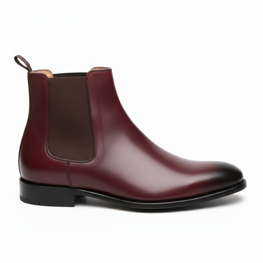 Men's Burgundy Leather Chelsea Boots - side-view