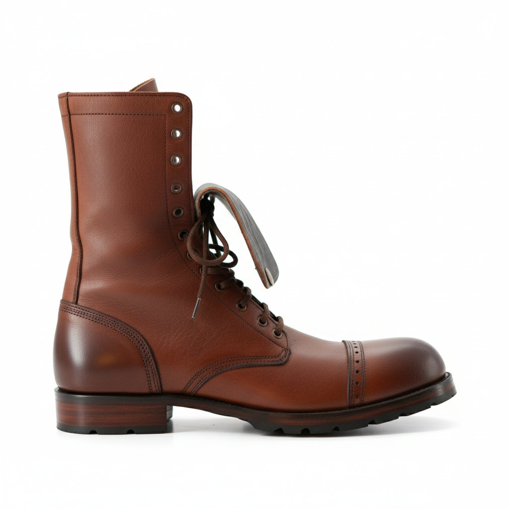 side-view - Men's Cap-Toe High Ankle Leather Boots
