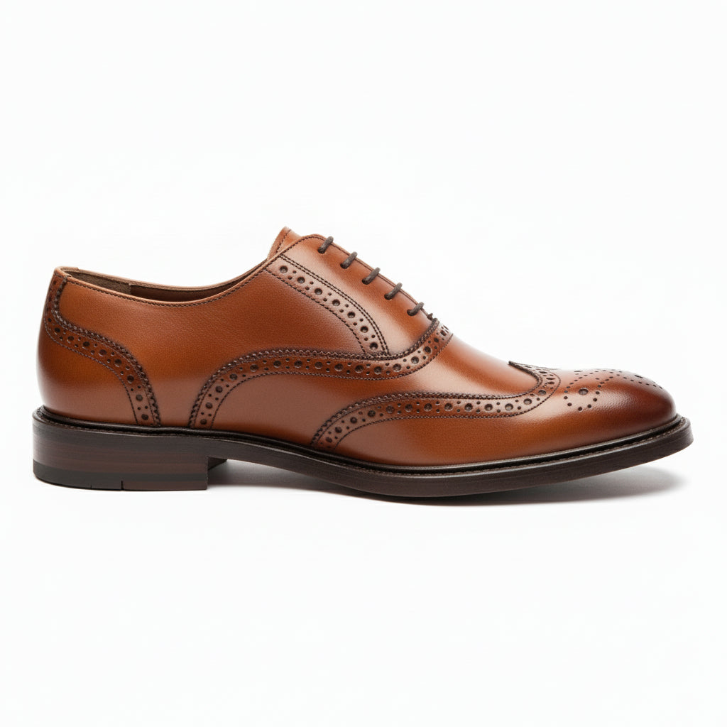 side-view - Men's Classic Brown Leather Brogue Dress Shoes