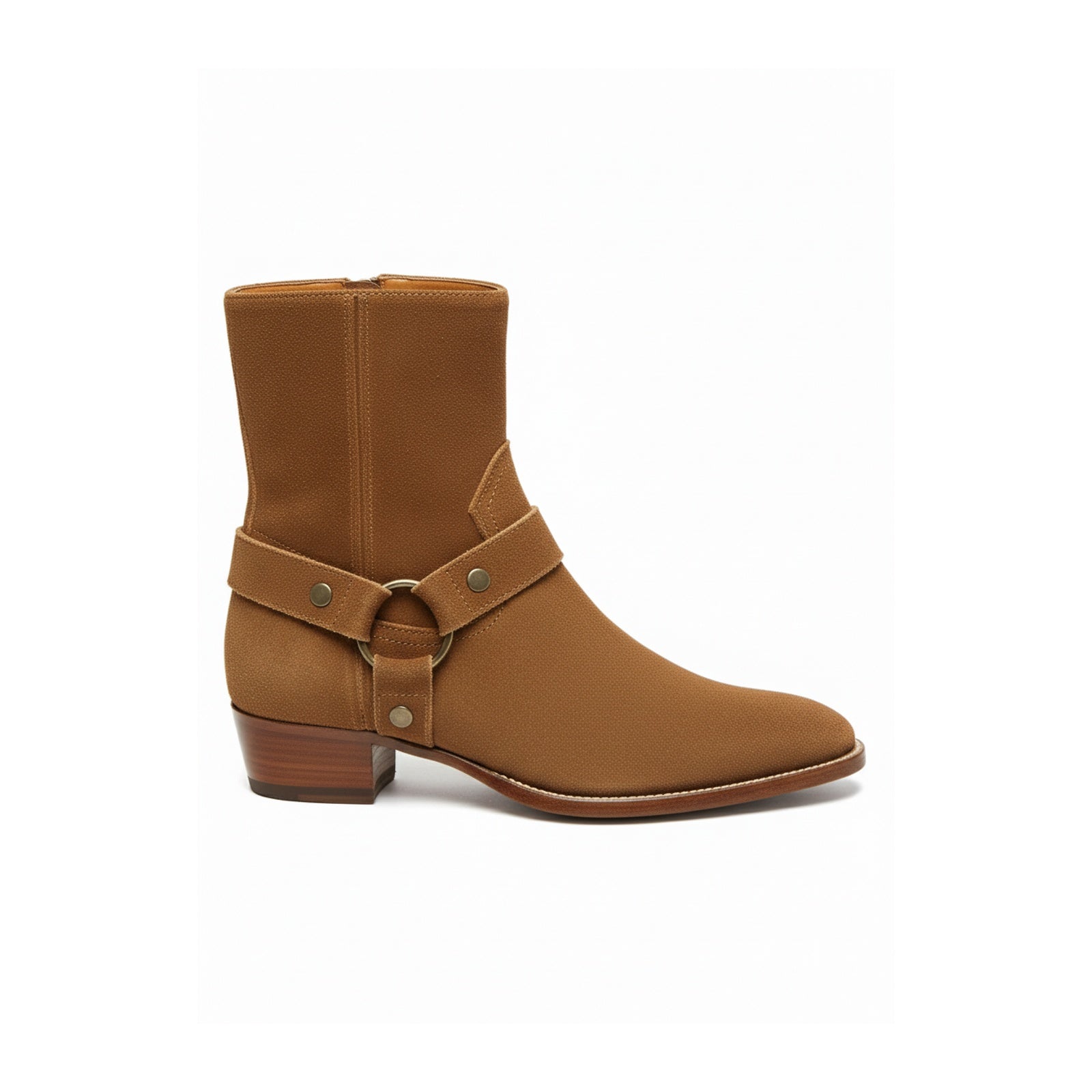 side-view - Men's Cow Leather High Ankle Boots in Western Design