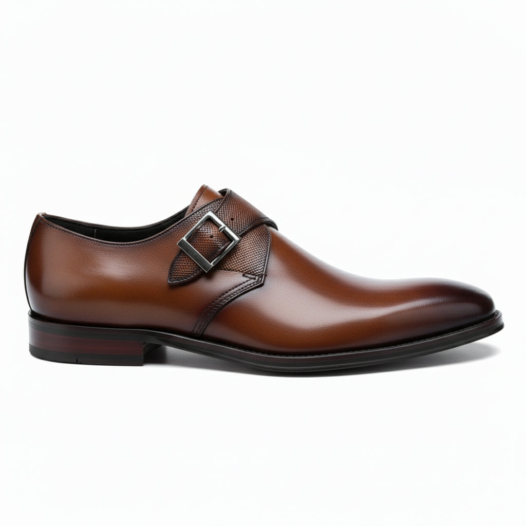 side-view - Men's Cow Leather Monk-Strap Dress Shoes