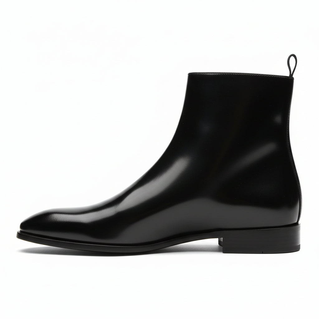 side-view - Men's Cow Leather Waterproof Zipper Boots