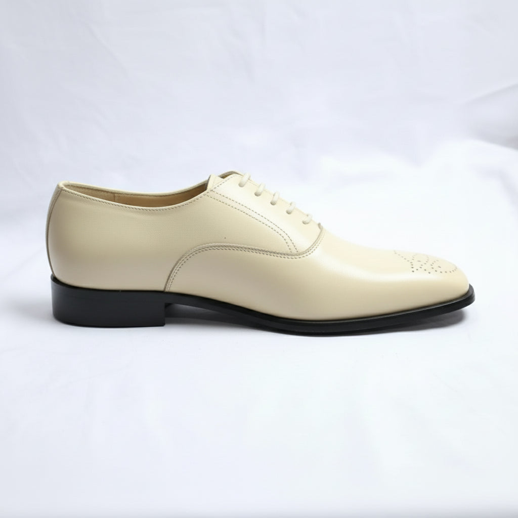 side-view - Men's Cream Brogue Dress Shoes in Genuine Calf Leather