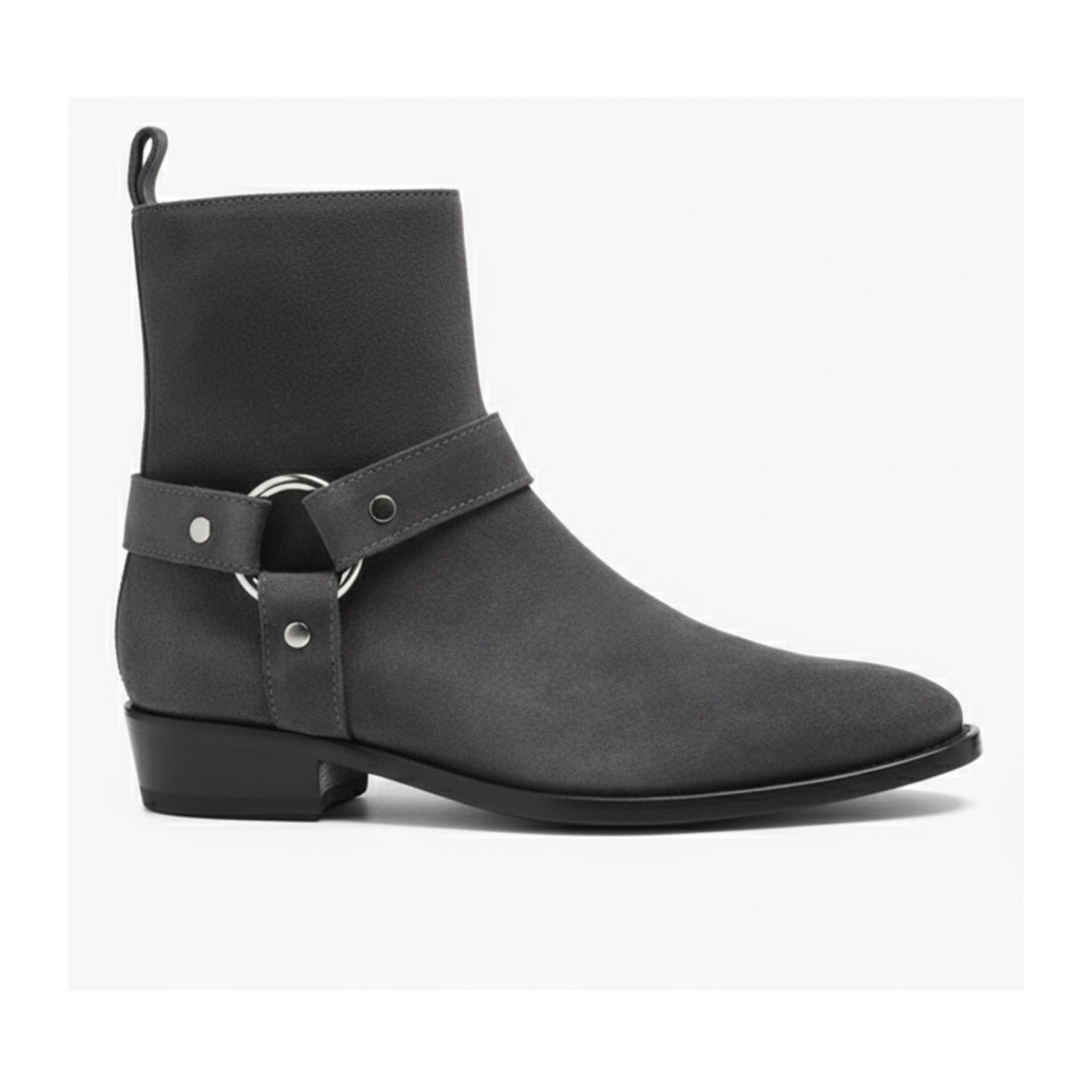 Men's Dark Gray Suede Biker Boots - side-view