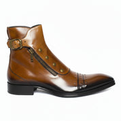 side-view - Men's Dark Tan Leather High Ankle Strap Boots