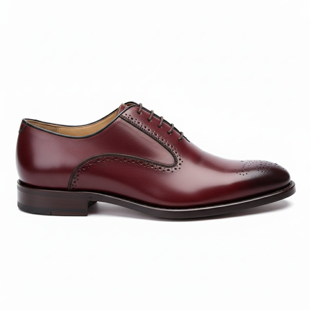 Men's Burgundy Brogue Leather Dress Shoes - side-view