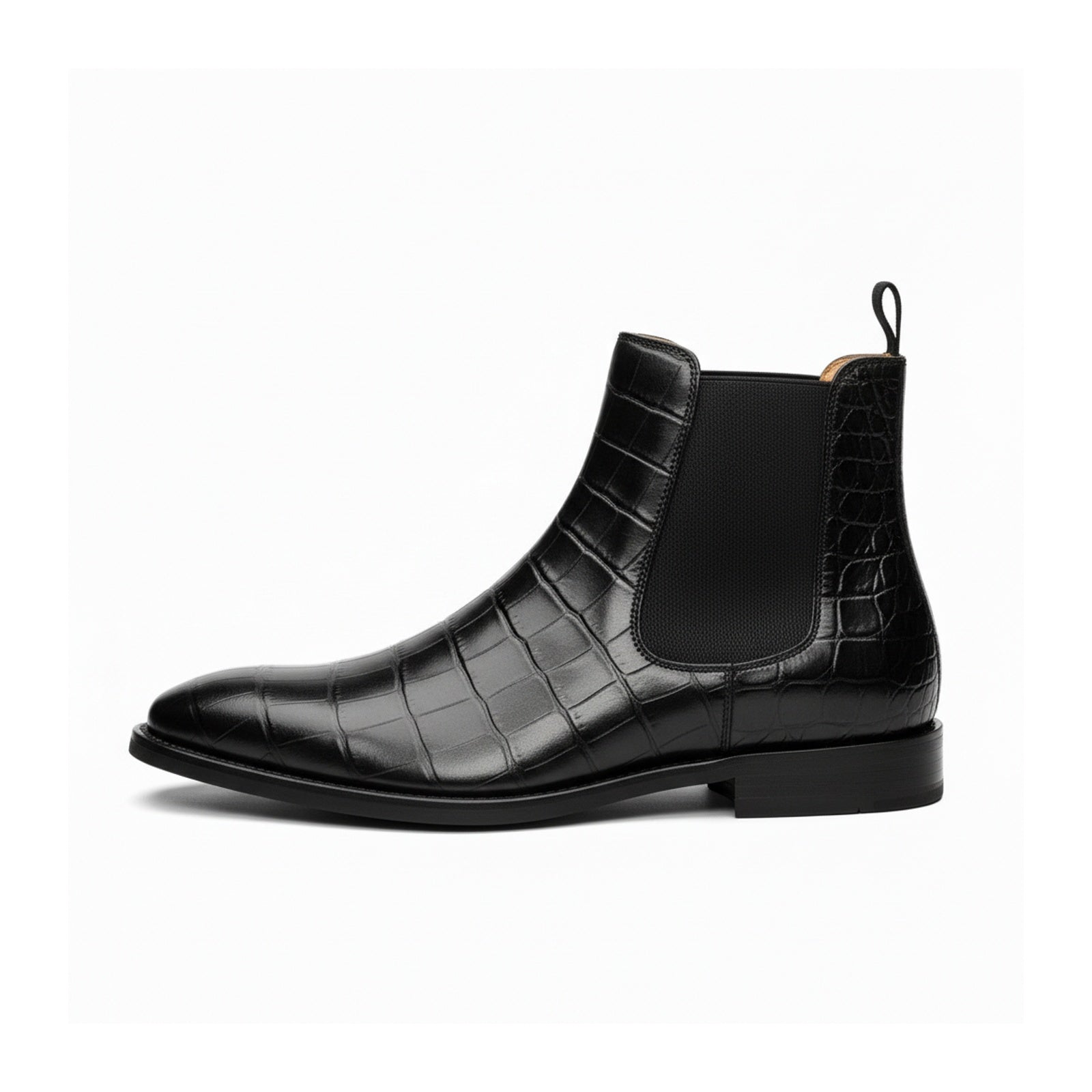 side-view - Men's Embossed Crocodile Leather Chelsea Boots