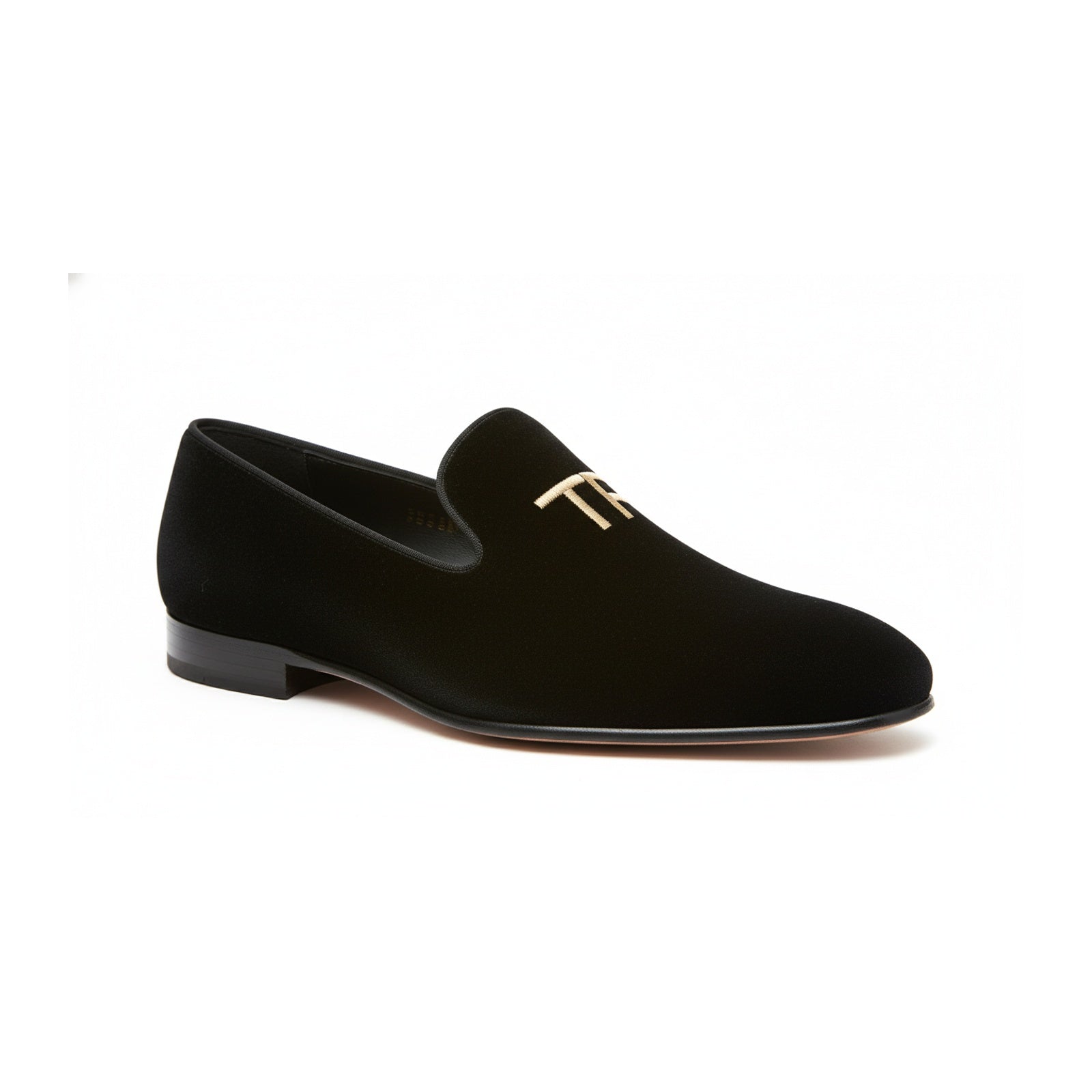 side-view - Men's Embroidered Velvet Leather Slippers