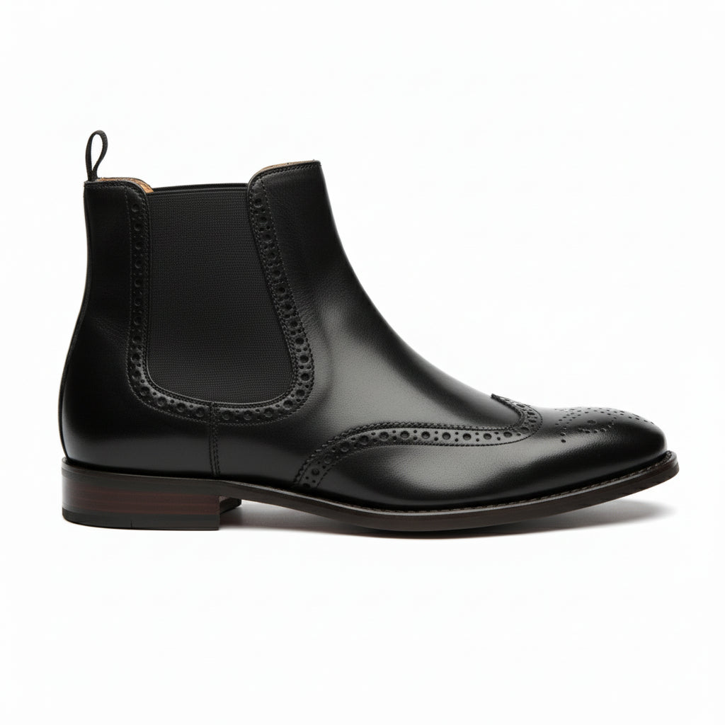 side-view - Men's Full Grain Leather Wingtip Chelsea Boots