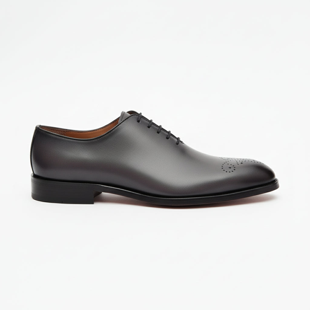 side-view - Men's Gray Leather Whole Cut Oxford Dress Shoes
