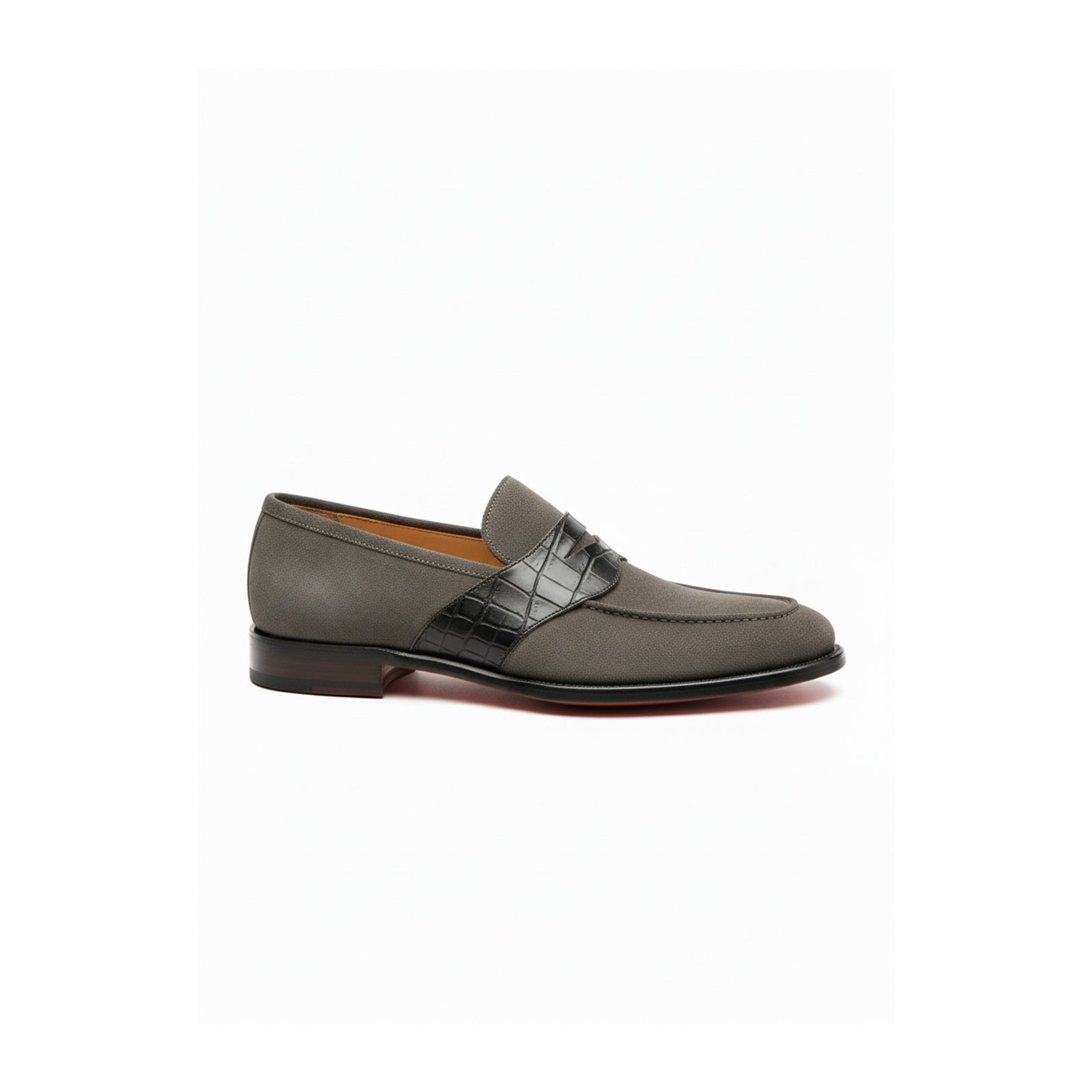side-view - Men's Gray Suede Moccasin Loafers