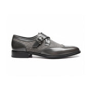 Men's Gray Wing Tip Monk Leather Shoes - side-view