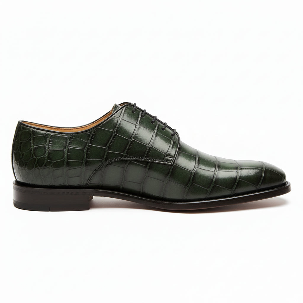 side-view - Men's Green Leather Lace-Up Dress Shoes