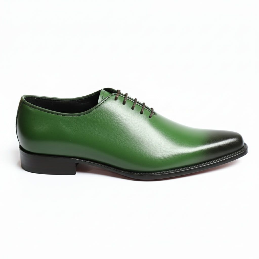 Men's Green Pointed Toe Leather Dress Shoes - side-view