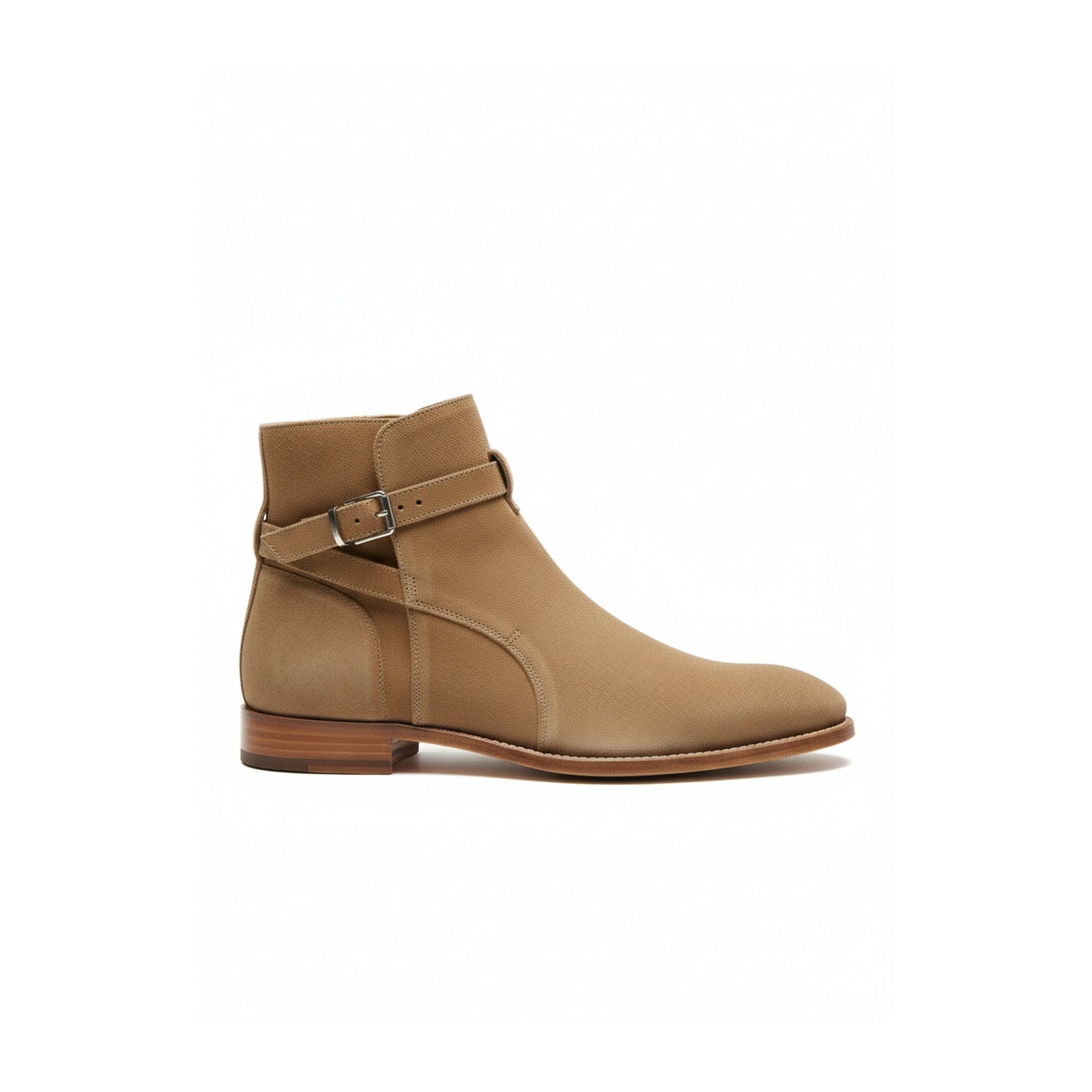 side-view - Men's Handmade Beige Suede Jodhpur Ankle Boot with Leather Sole