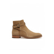 side-view - Men's Handmade Beige Suede Jodhpur Ankle Boot with Leather Sole