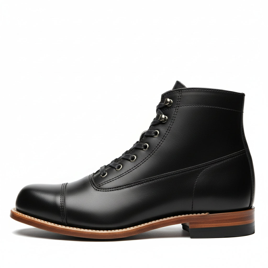 side-view - Men's Handmade Black Leather Ankle Boot with Handcrafted Detailing
