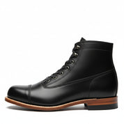 side-view - Men's Handmade Black Leather Ankle Boot with Handcrafted Detailing