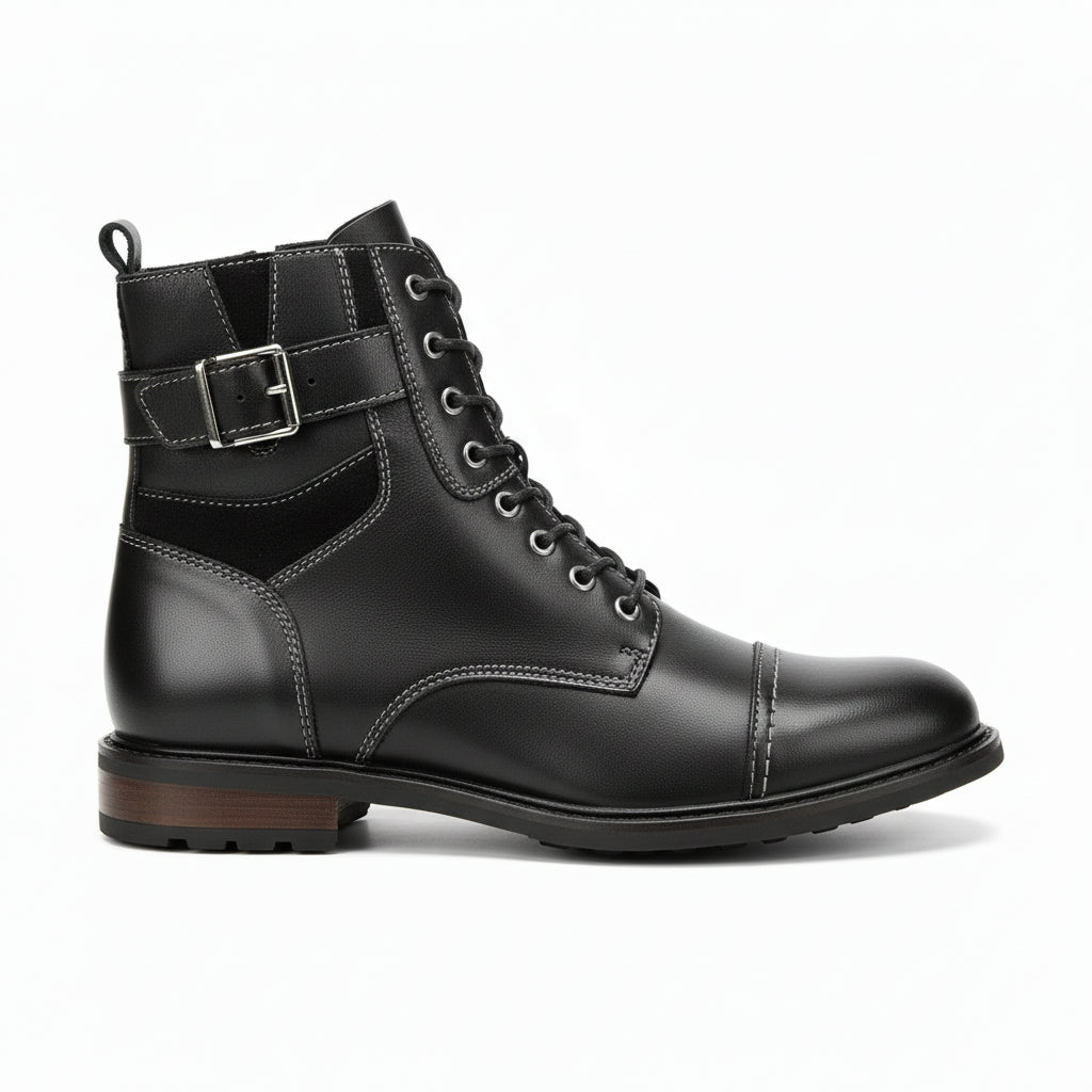 side-view - Men's Handmade Black Leather Classic Boots with Customization Options