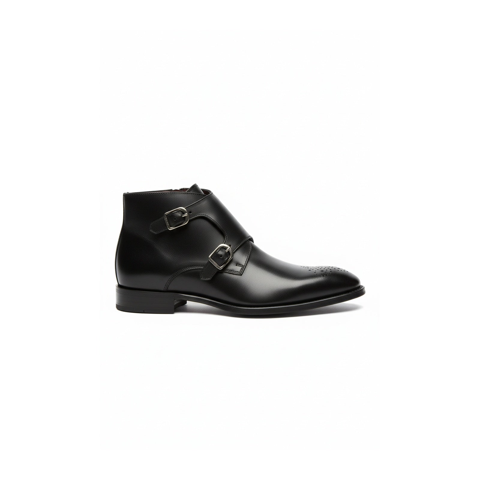 side-view - Men's Handmade Black Leather Double Monk Boots with Premium Craftsmanship
