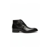 side-view - Men's Handmade Black Leather Double Monk Boots with Premium Craftsmanship