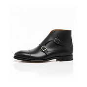 side-view - Men's Handmade Black Leather Double Monk Strap Boots