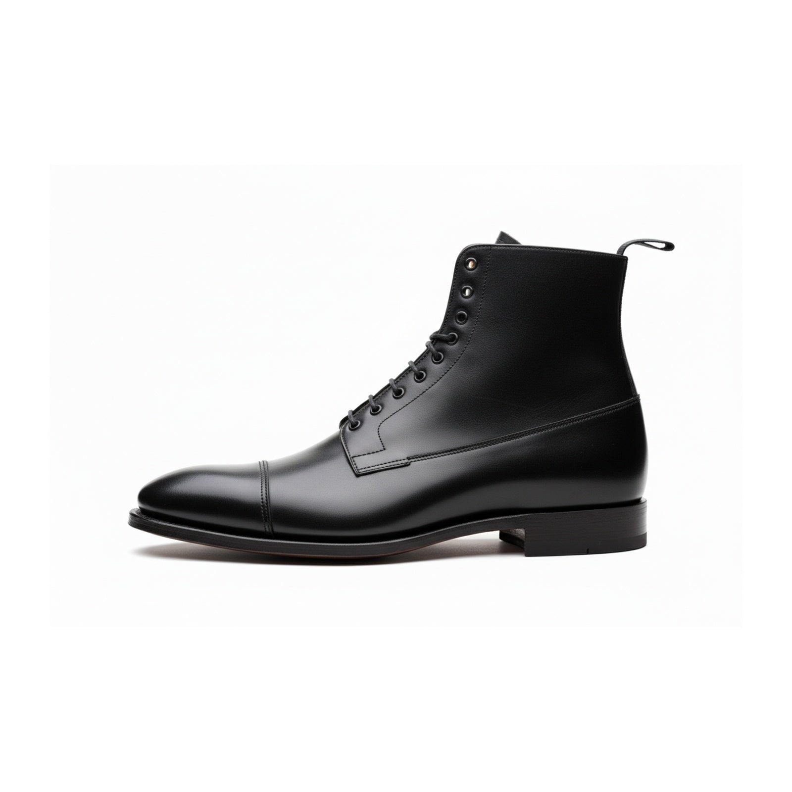 side-view - Men's Handmade Black Leather Dress Boots with Custom Features