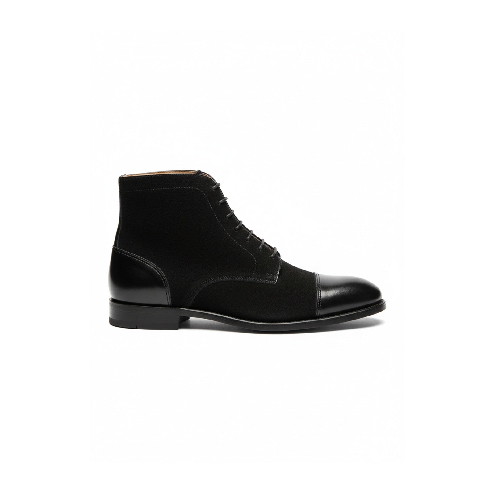 side-view - Men's Handmade Black Leather Oxford Ankle Boots with Dress Design