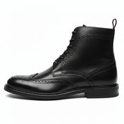 side-view - Men's Handmade Black Leather Wingtip Brogue Ankle Boots