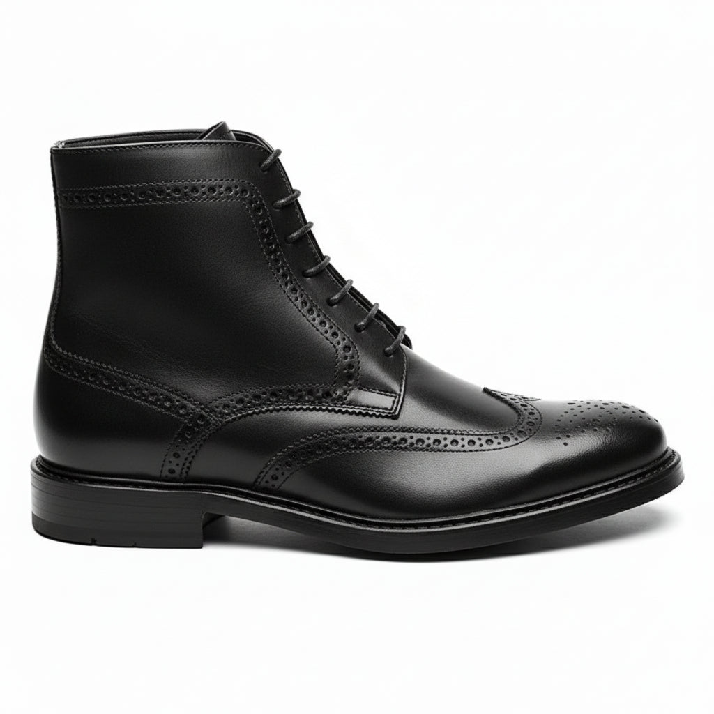 side-view - Men's Handmade Black Leather Wingtip Brogue Ankle Boots
