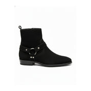 side-view - Men's Handmade Black Suede Biker Ankle Boots with Side Zipper