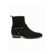 side-view - Men's Handmade Black Suede Biker Ankle Boots with Side Zipper