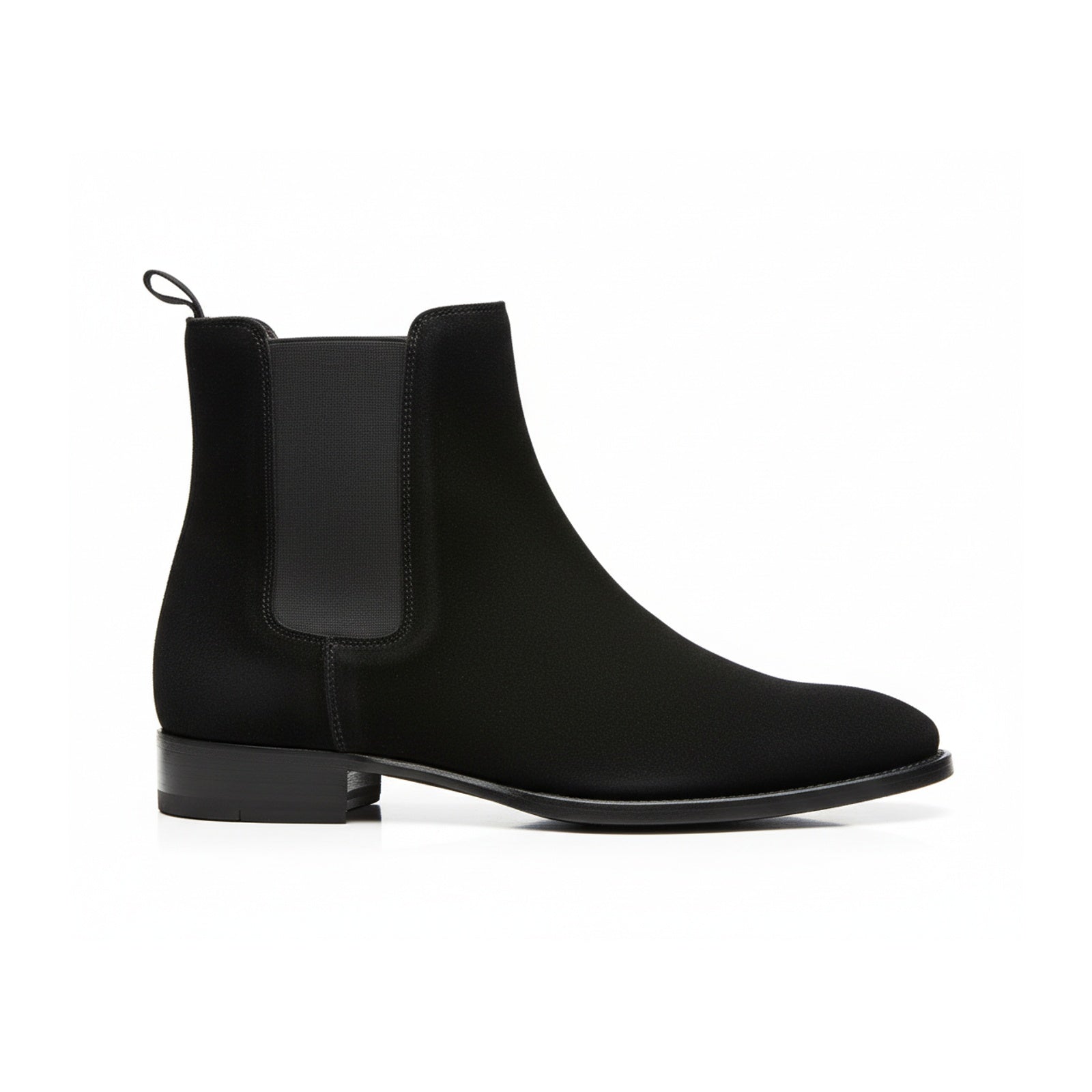 side-view - Men's Handmade Black Suede Chelsea Boots – Customizable Options