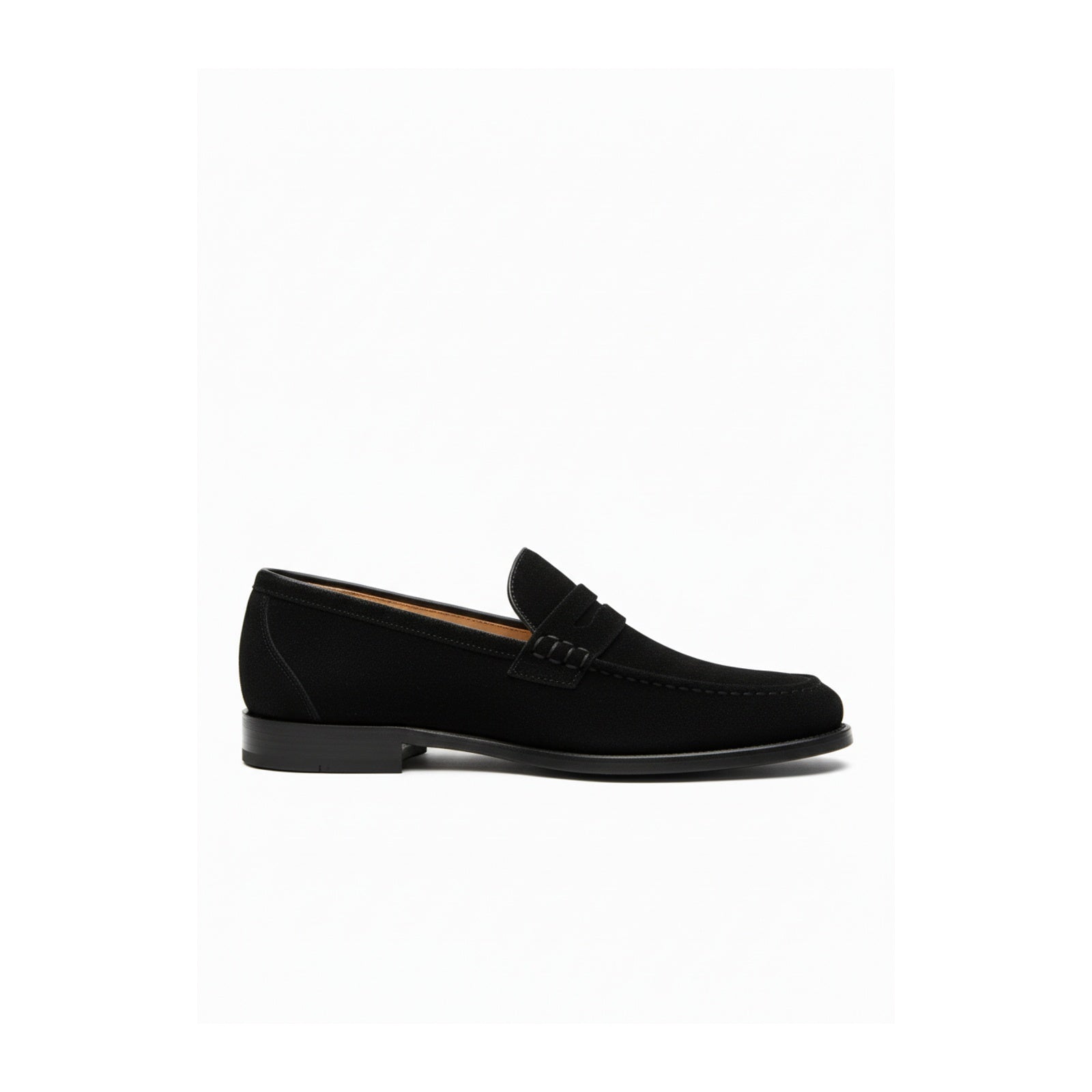 side-view - Men's Handmade Black Suede Moccasins with Slip-On Design