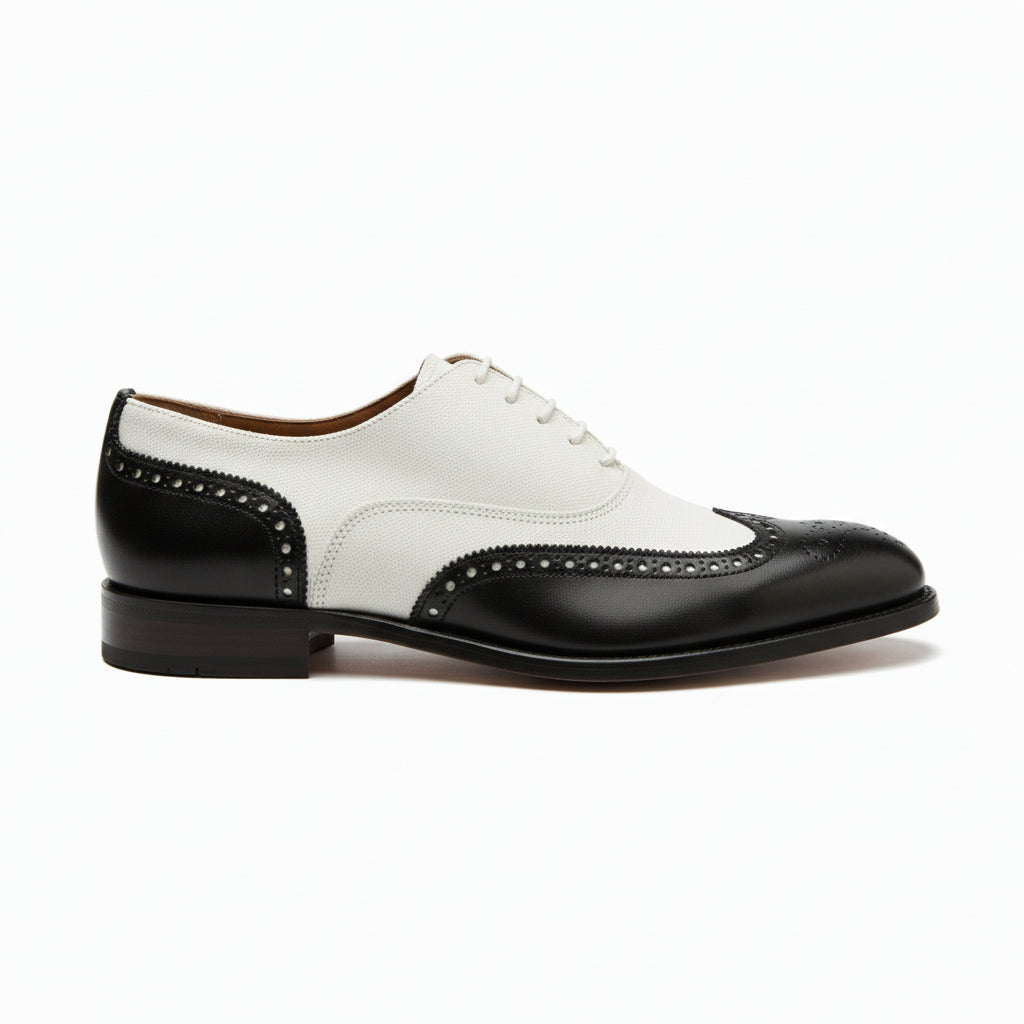 side-view - Men's Handmade Black & White Leather Wingtip Dress Shoes