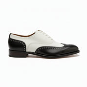 side-view - Men's Handmade Black & White Leather Wingtip Dress Shoes