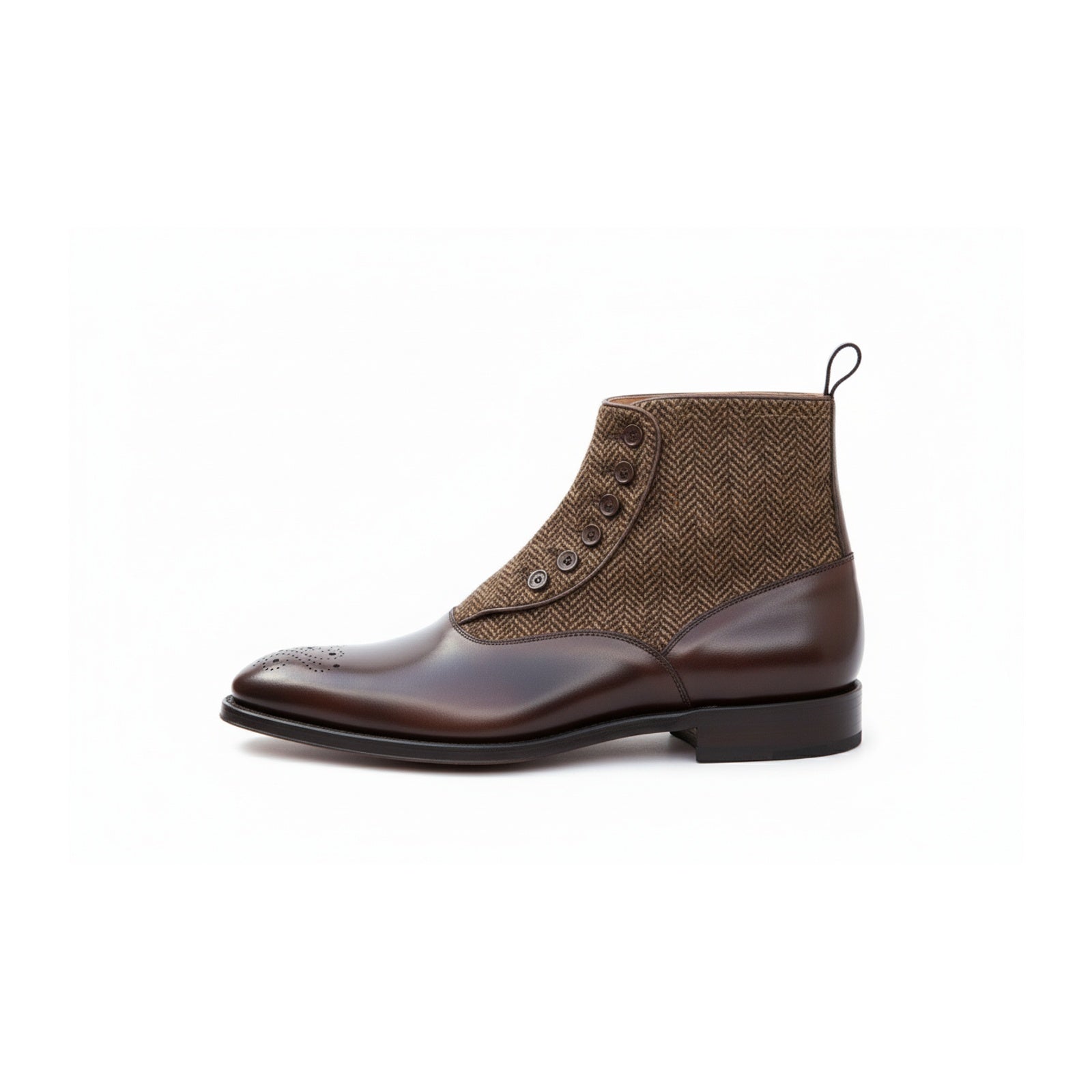 side-view - Men's Handmade Brown Leather Button Boots with Premium Fit