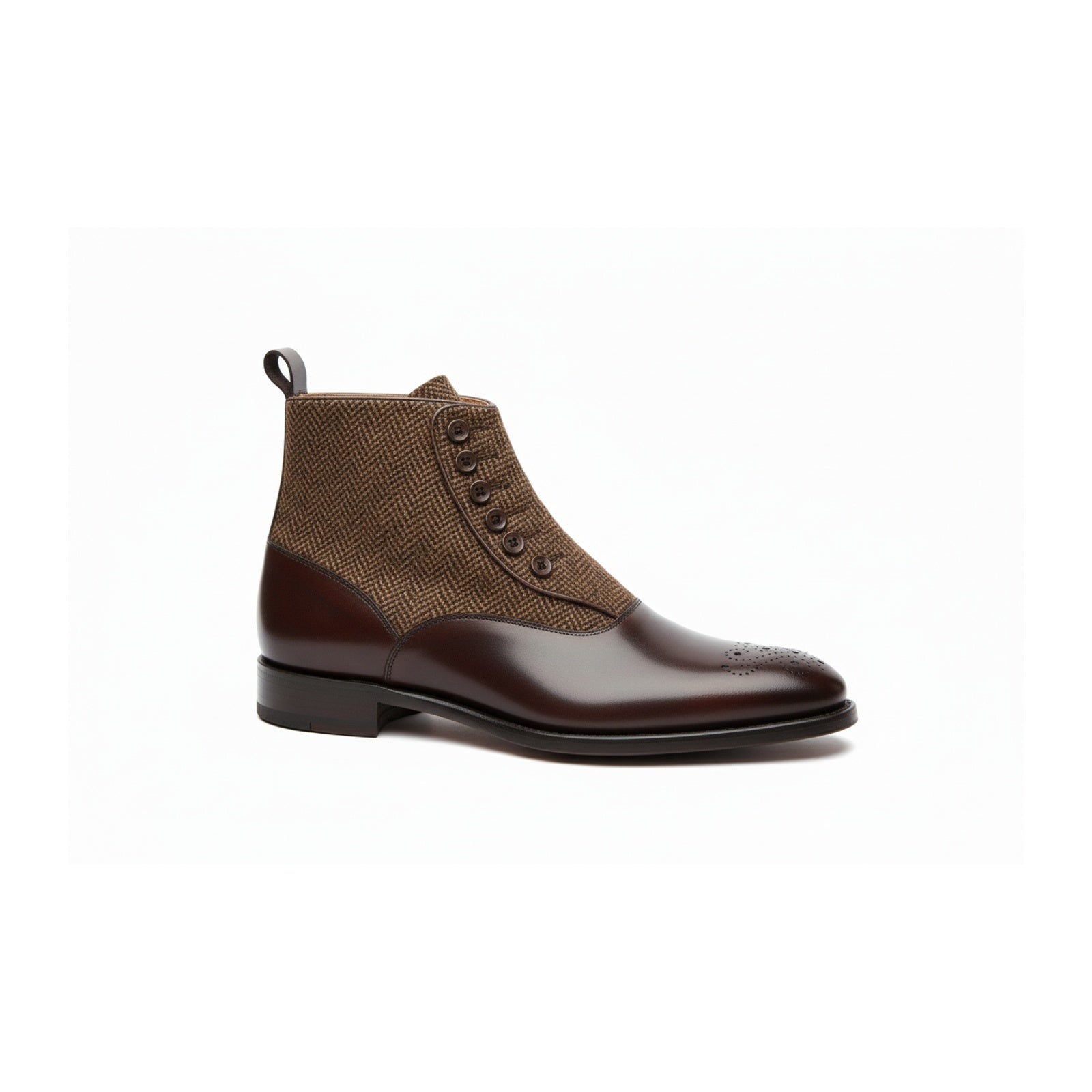 side-view - Men's Handmade Brown Leather Button Boots with Premium Fit