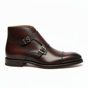side-view - Men's Handmade Brown Leather Double Monk Strap Boots