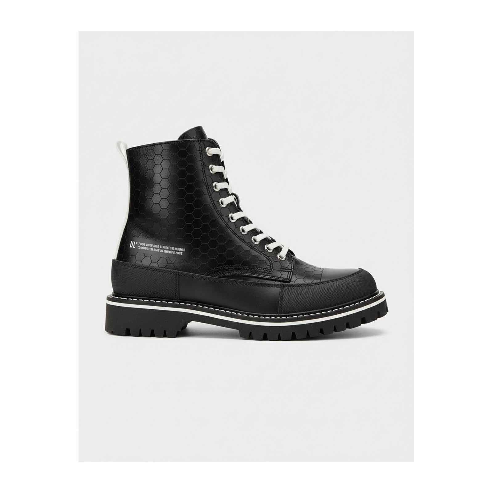 side-view - Men's Hexagon-Patterned Leather Motorcycle Boots