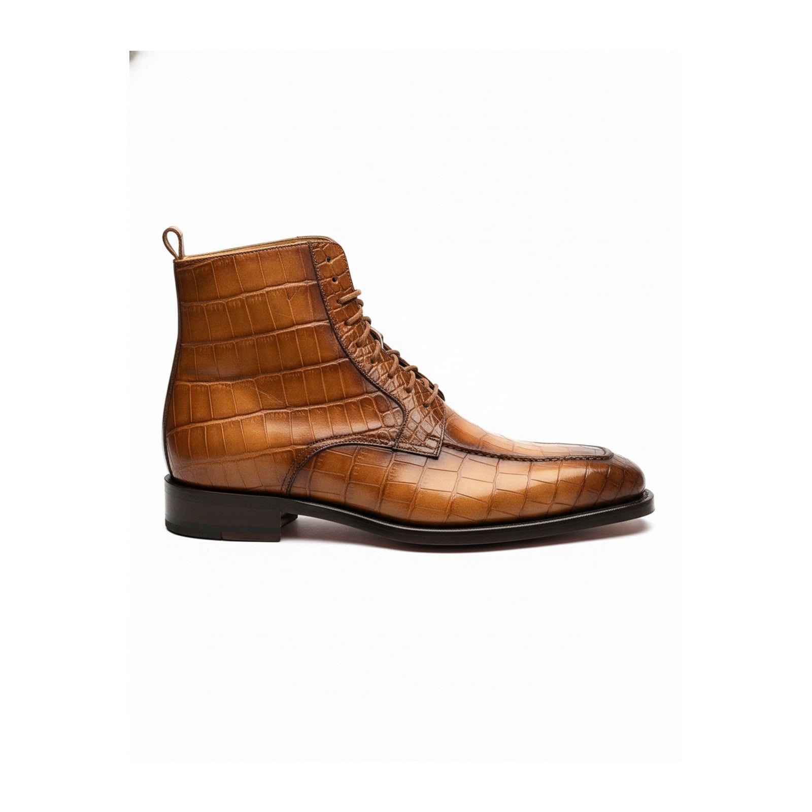 Men's Tan Brown Crocodile Leather Ankle Boots - side-view