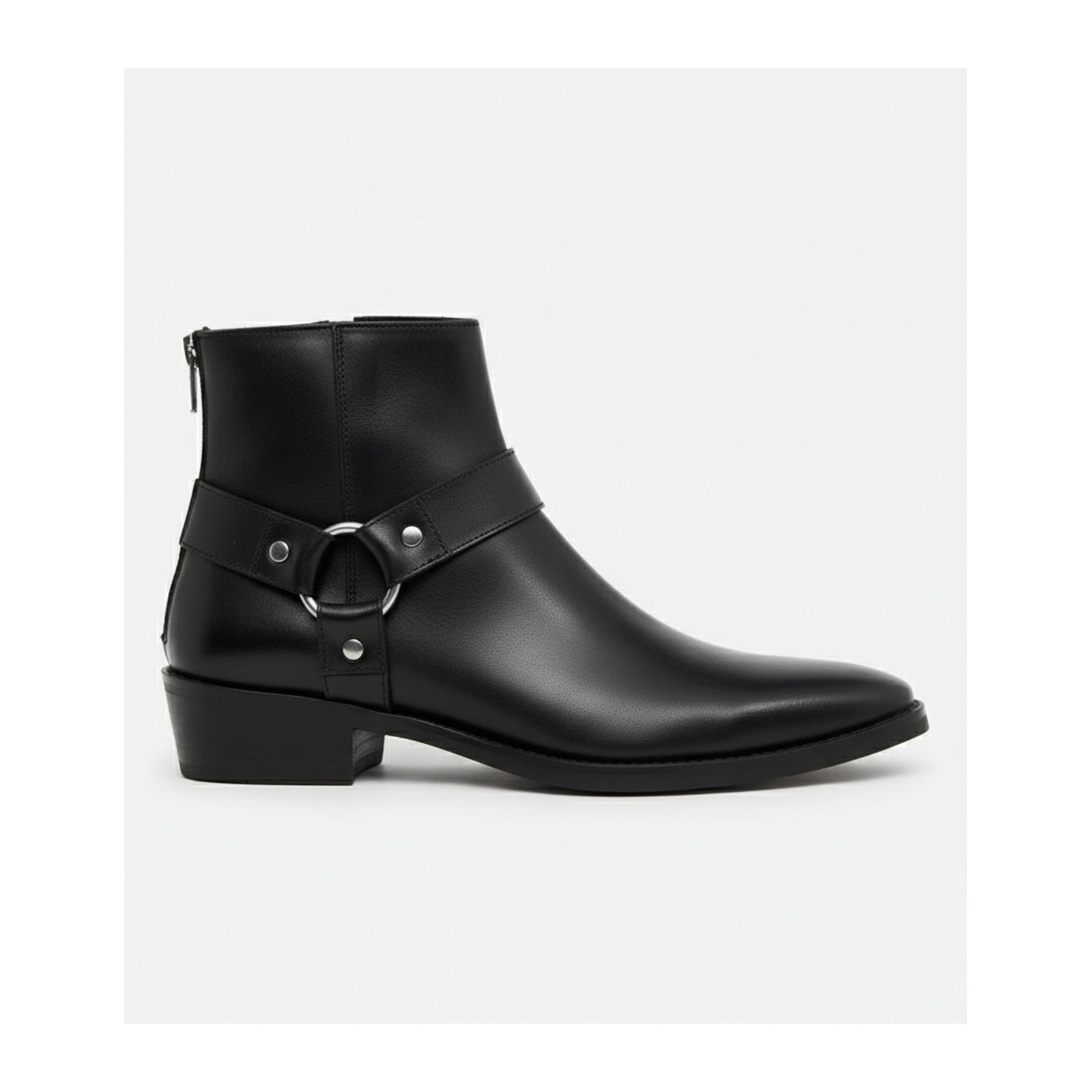 Men's Leather Ankle Boots with Fashion Zipper - side-view