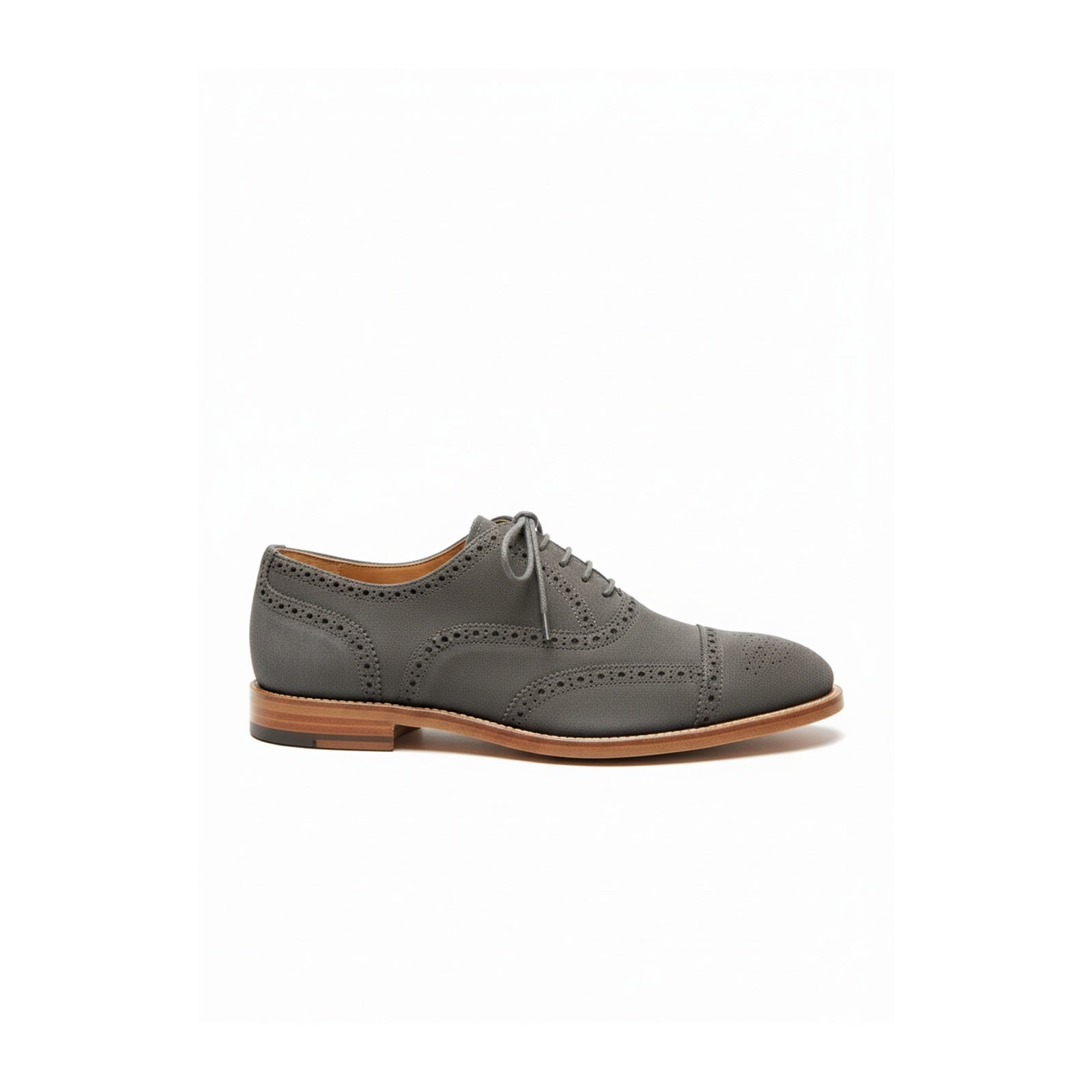 Men's Light Gray Suede Brogue Dress Shoes - side-view